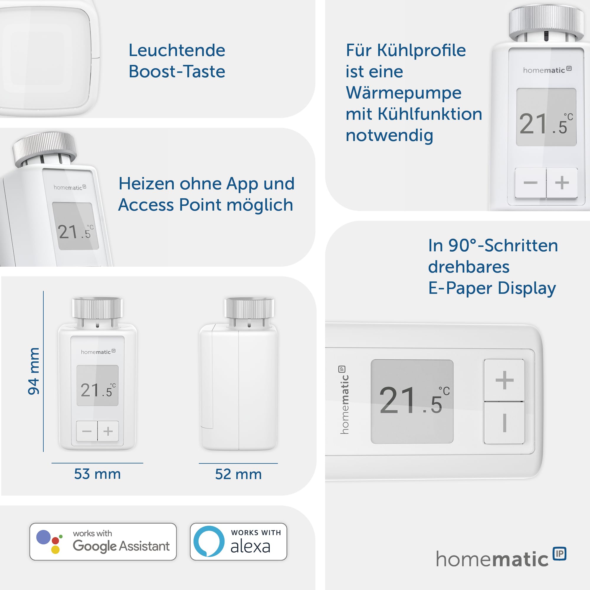 Homematic IP 3er Set Smart Home Heizkörperthermostat – Flex, digitaler Thermostat Heizung, Steuerung per App, Alexa, Google Assistant, einfache Installation, Energie sparen, 160230A0