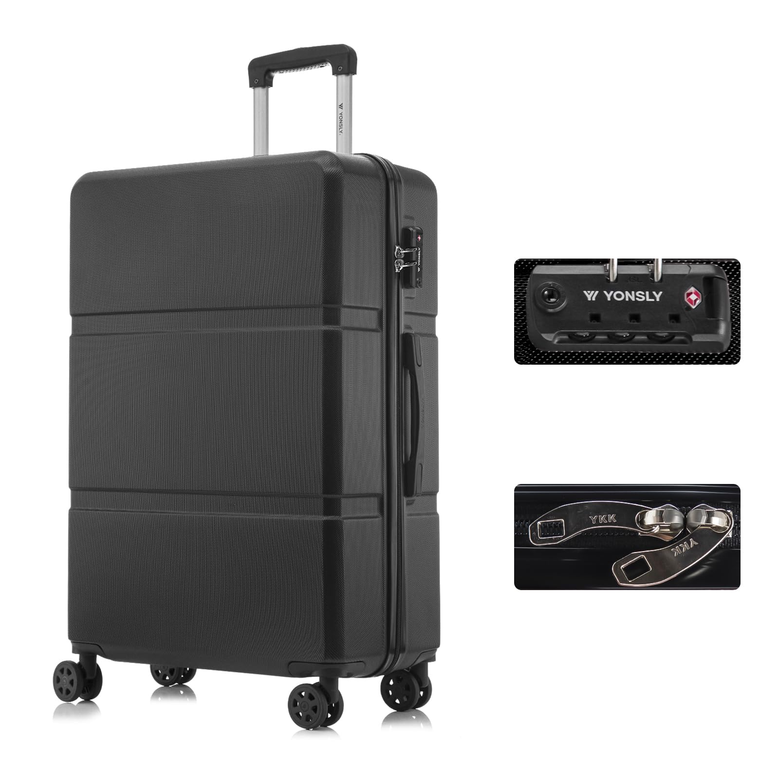 yonsly Koffer Suitcase, Trolley Reisekoffer, Rollkoffer Handgepäck mit 4 Rollen 360°, ABS Hartschalen, Sicherheitsschloss, Weicher Gummigriff, 210D-Futter