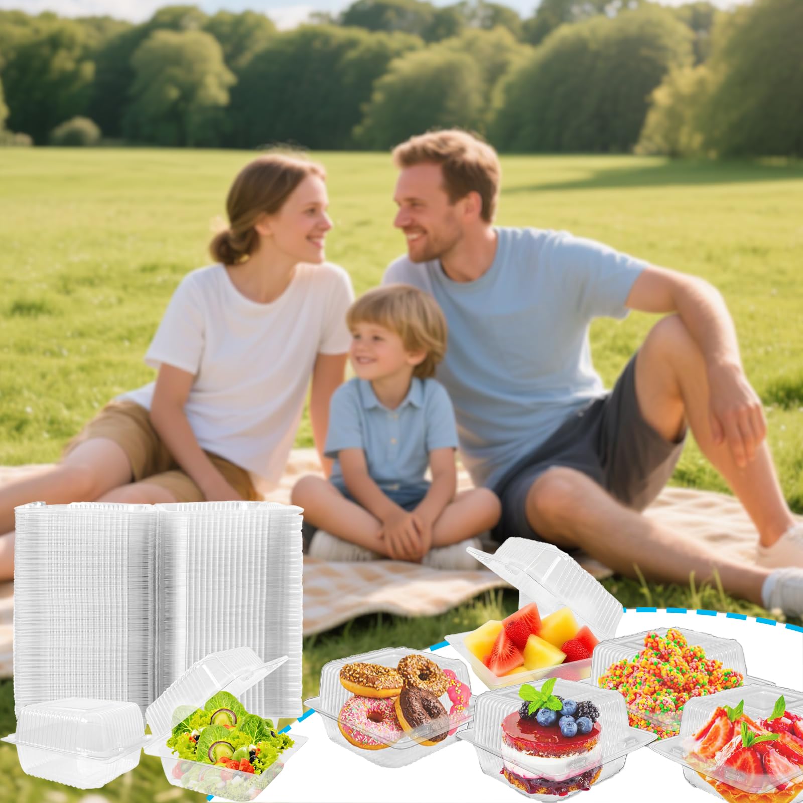 Hniuyun Confezione da 200 scatole quadrate in plastica trasparente con coperchio, impilabili, per cheesecake, panini, dolcetti da forno