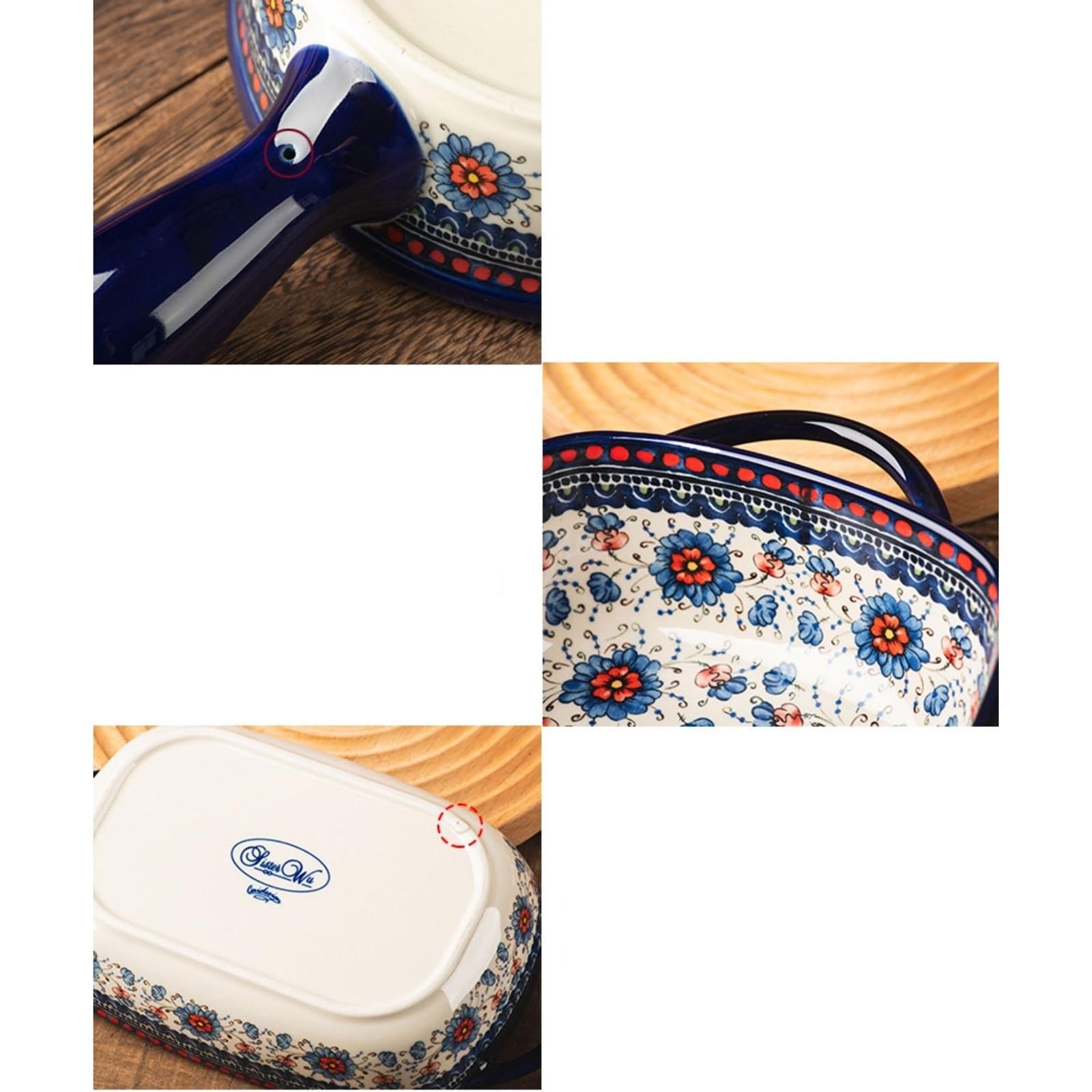 Zastawa stołowa,Pieczenie Naczynia do pieczenia na zapiekanki Vintage ceramiczne naczynie do zapiekania Uchwyt do użytku domowego Miska Zastawa stołowa Kreatywna Miska z podwójnym uchem Miska na zupę