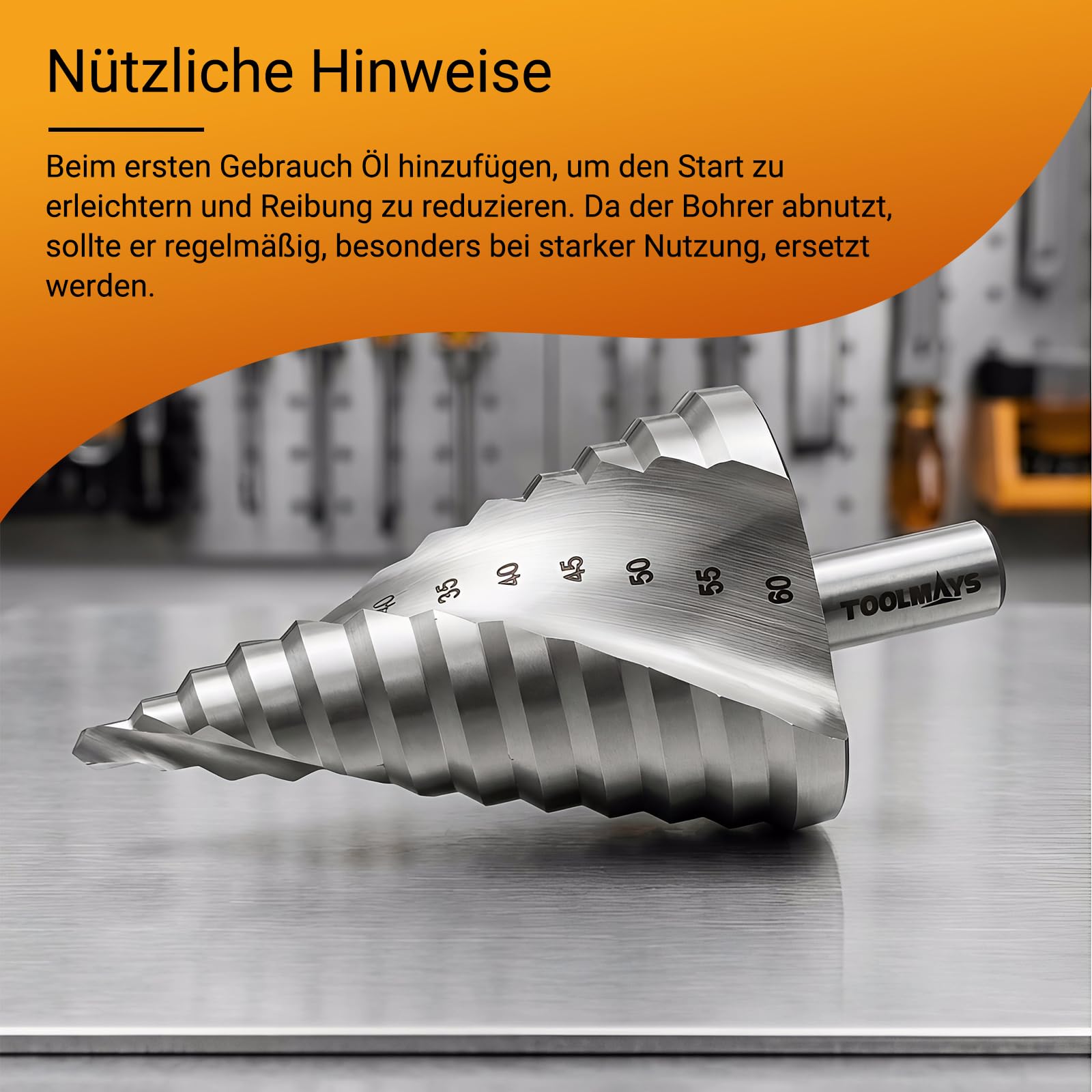 Stufenbohrer HSS, Kegelbohrer Ø6-60mm mit 12mm Schaft | Schälbohrer für Metall, Kunststoff und Holz, 12 Stufen konusbohrer,kunststoffbohrer