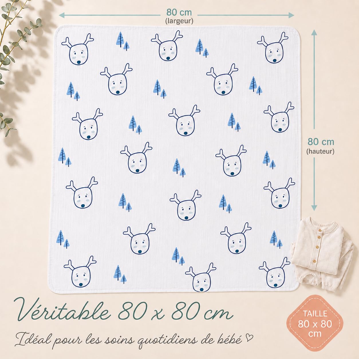 Bubblin Langes Bébé Lot de 3 Mousselines 80x80 cm, 100% Coton Naturel Certifié Oeko-TEX, Couverture Bèbè (Ourson)