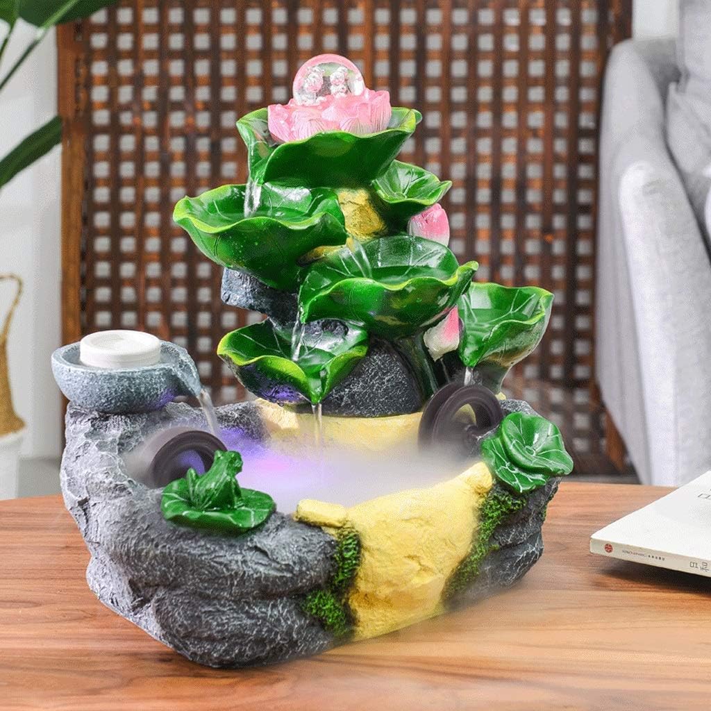 Outdoor Water Fountain Tabletop Water Fountain Desktop Fountain Resin Lotus Lotus Leaf Layer Stack Waterfall Decorative Fountain with Atomizer Feng Shui Water Fountain Fish Ta