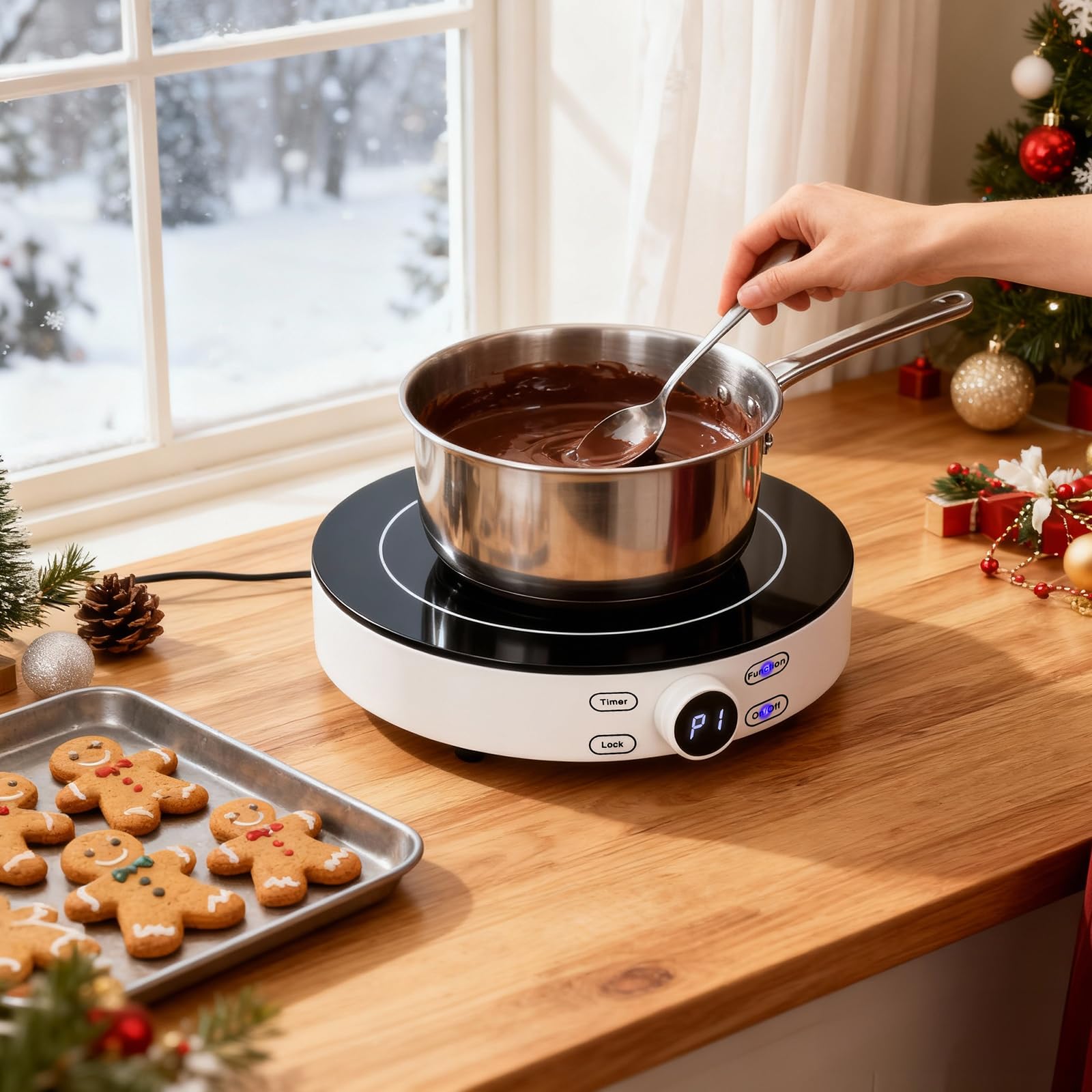Aigostar Cookmate - Placa de inducción portátil, 2000W, diseño redondo, 9 niveles de potencia, temporizador de apagado, apto para recipientes compatibles con inducción de 12-26 cm. Diseño exclusivo.