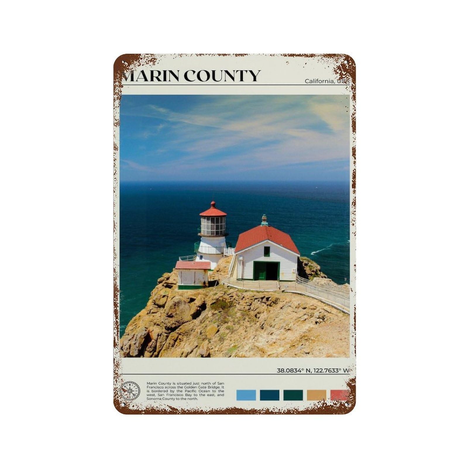 xiaoxiaoshen Real Photo Marin County California Wall Decor Art Metal Tin Poster Modern Home Decor Art Home Bar Shop Decorations Vintage Sign 30x20cm