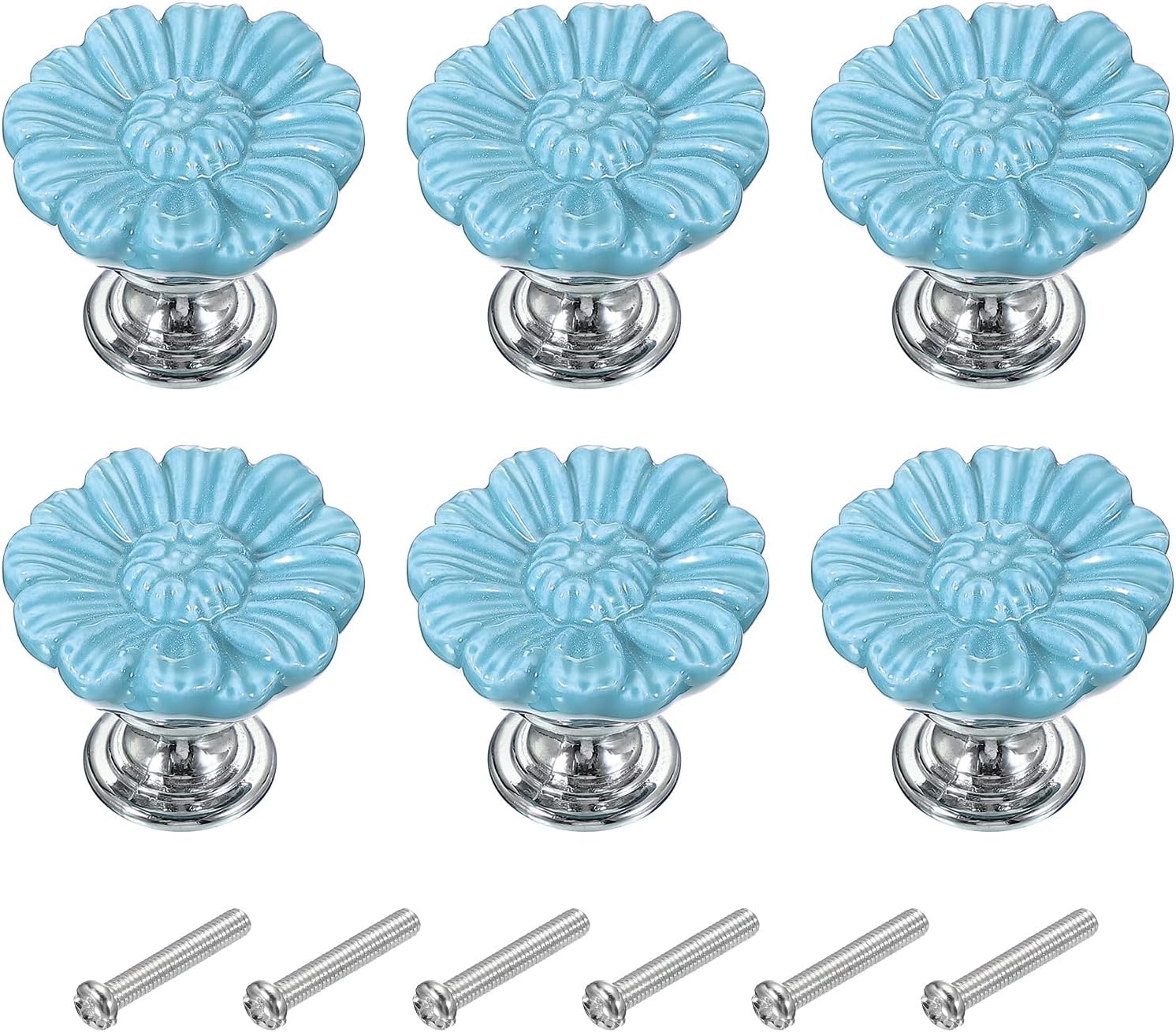 PATIKIL Vintage Floral Cabinet Knobs 1-5/16", 6 Pcs Ceramic Round Drawer Knobs Dresser Knobs Door Hardware Pull Handles with Screw for Kitchen Bathroom Cupboard Wardrobe, Blue
