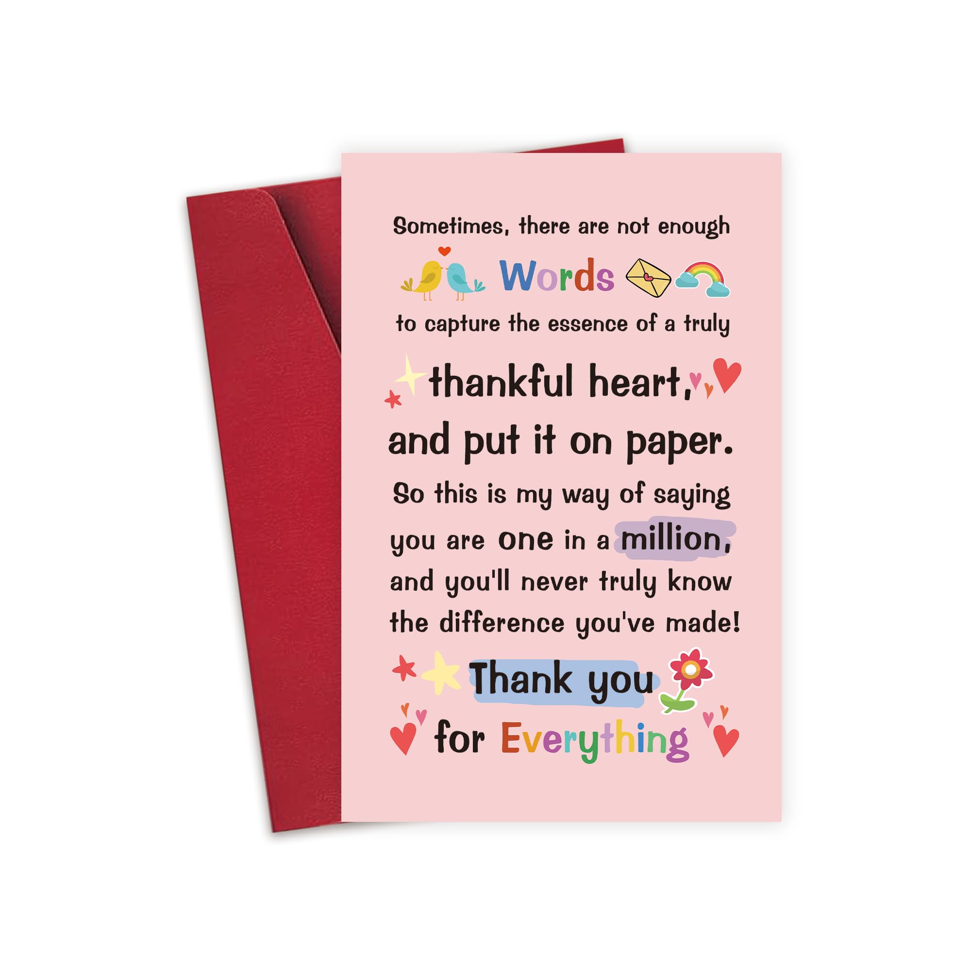 Detuca Thank You Card for Friend, Appreciation Cards for Boss Coworker, Poem Thank You Card Gift for Teacher, Sweet Friendship Cards for Him Her, One