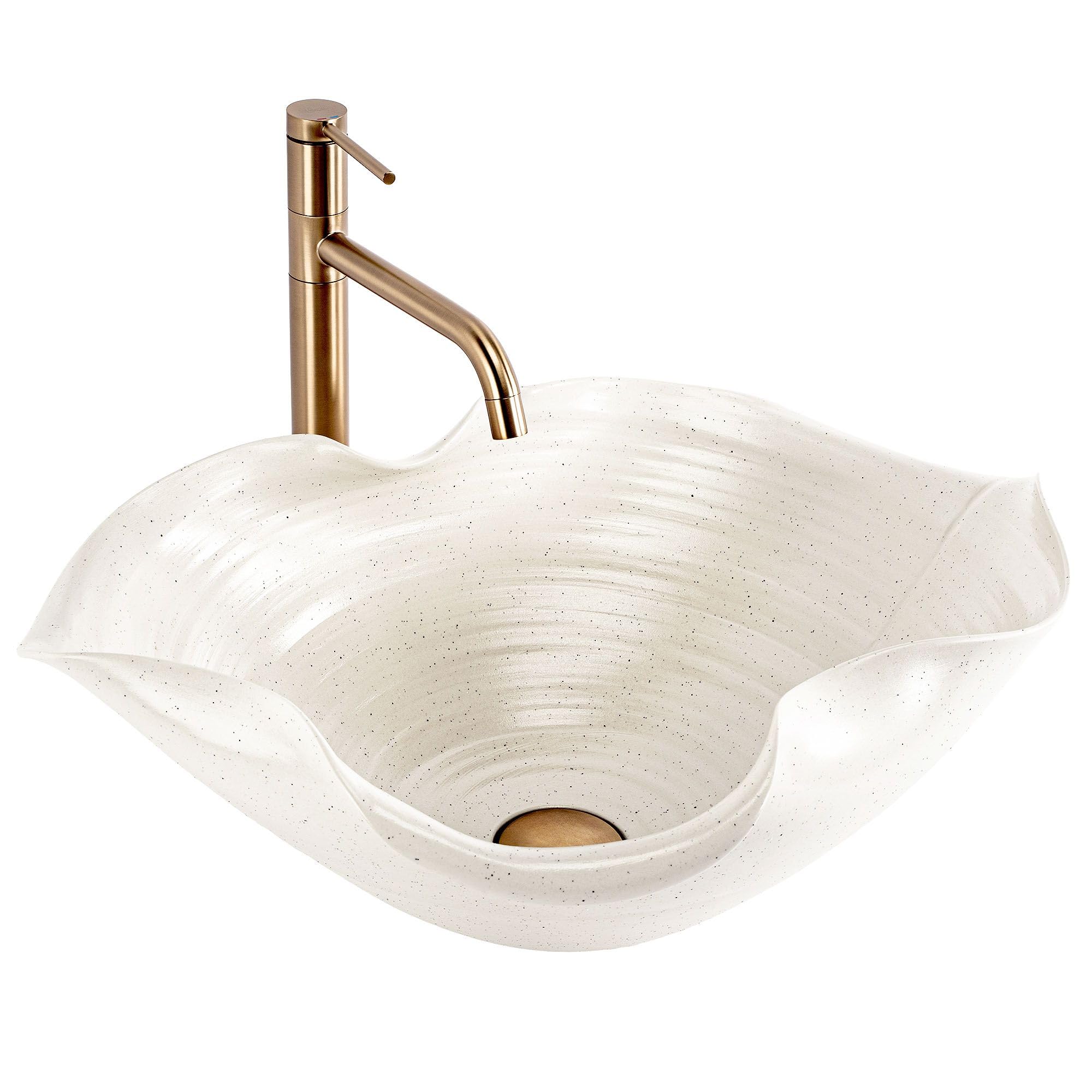 Rea - Lavabo Da Appoggio Asimmetrico Hm-02, Beige, Ecru, Pietra Artificiale, Ceramica Sanitaria, 54X40X18Cm