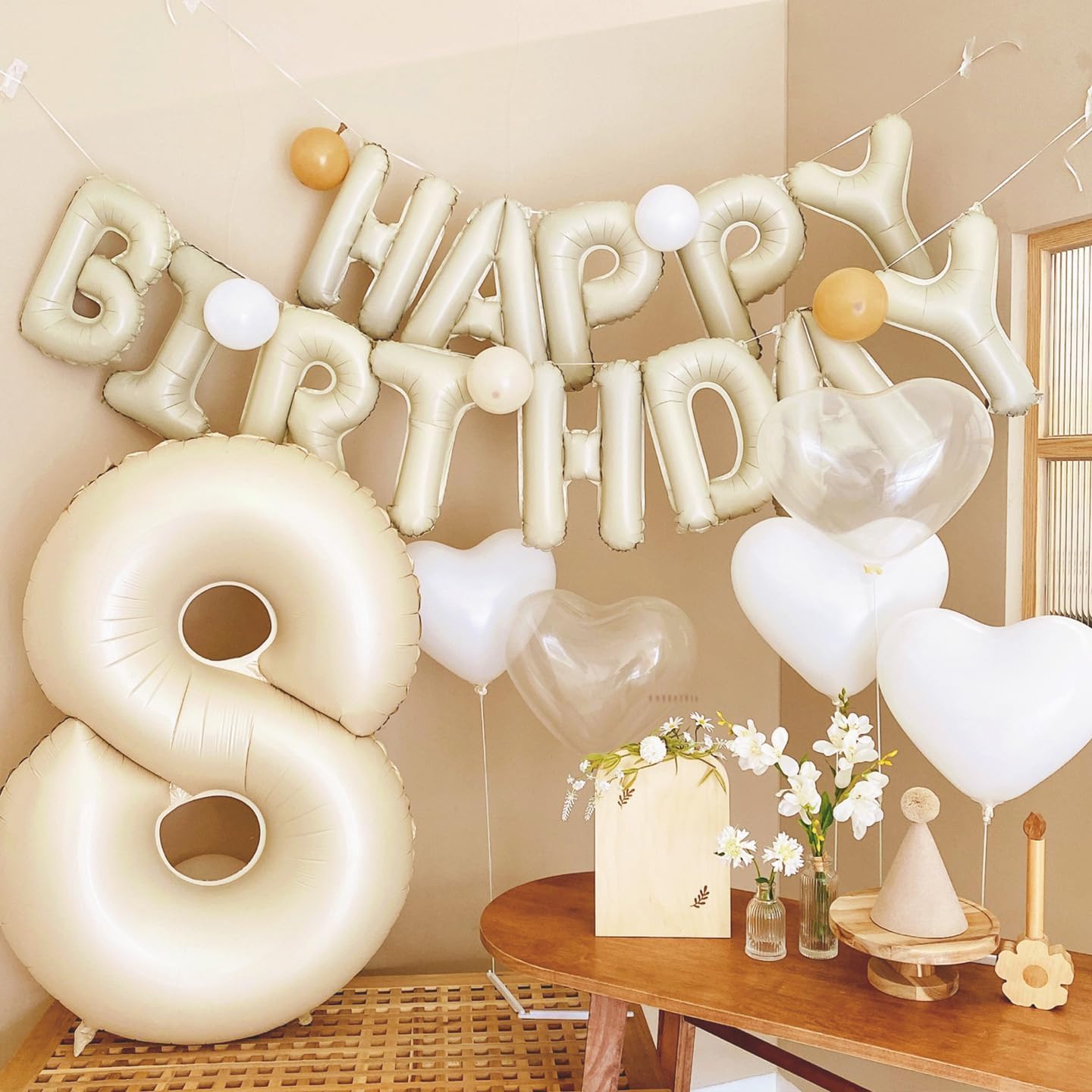 Happy Birthday Globos Banner Beige, 16 pulgadas Crema Blanco Mylar Papel Letras Cumpleaños Cartel Banner Banderín para Niños Niñas Hombres Mujeres Cumpleaños Fiesta Accesorios Decoración