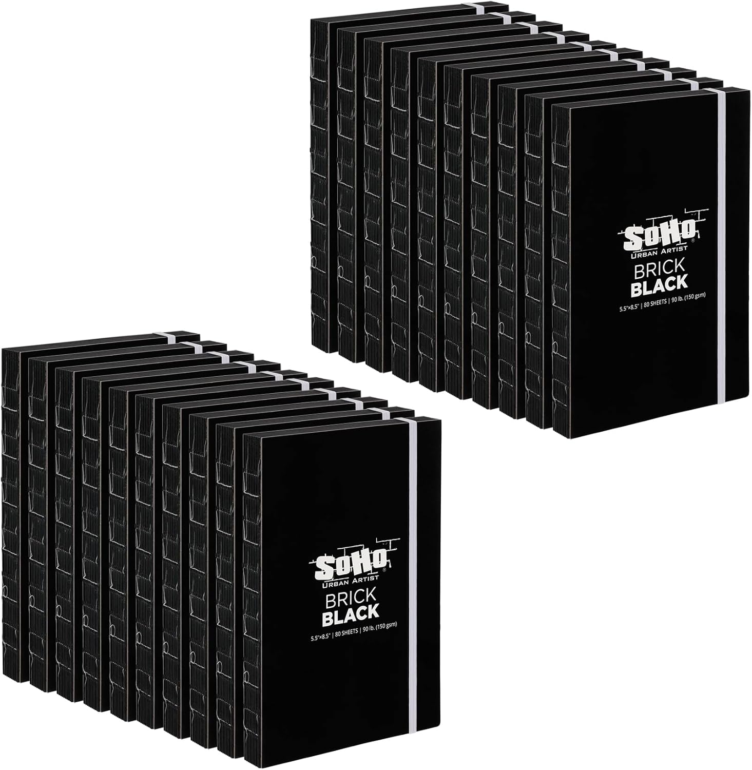 SoHo Urban Artist Brick Sketchbook Journals, 20 Pack, for Sketching, Drawing, Colored Pencils, Graphite, and More - Black 5.5"x8.5" (150 GSM, 80 Sheets)