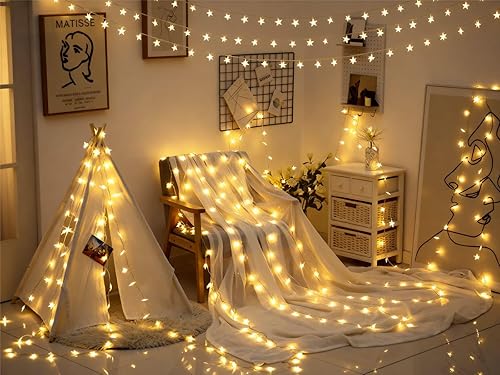 Miniatura 9 de Solhice Guirnalda de luces de estrellas que cambian de color de 40 pies para dormitorio, 120 LED, luces colgantes de Navidad para interiores,