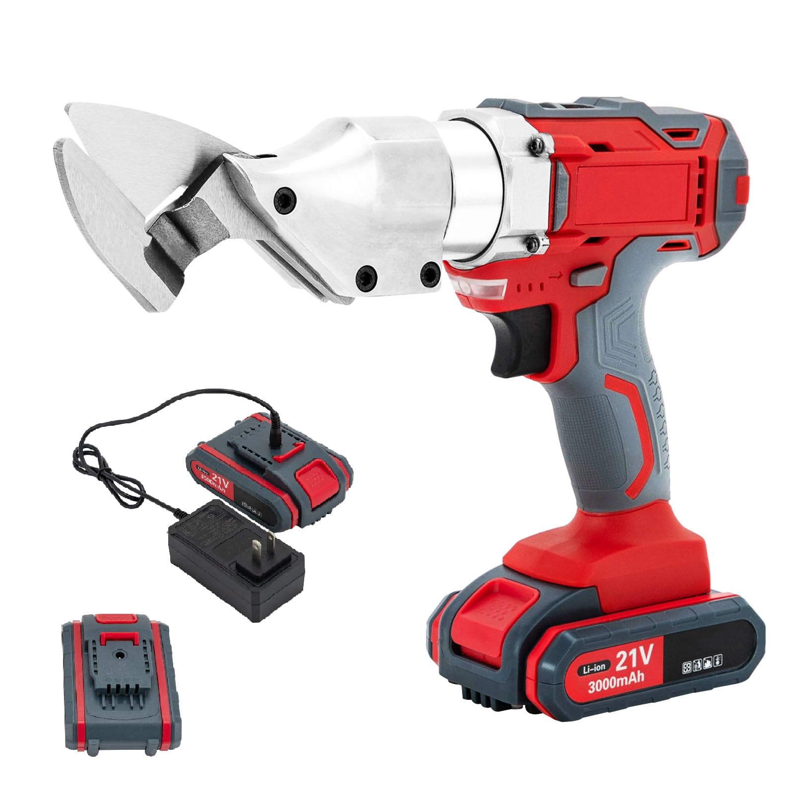 21V Electric Metal Shear, Speed Swivel Head Electric Metal Cutter Shear, Cordless Tin Snips for Cutting Metal Sheet Iron, Aluminum, Stainless Steel, with 2 Lithium Battery, 600W, 1300r/min