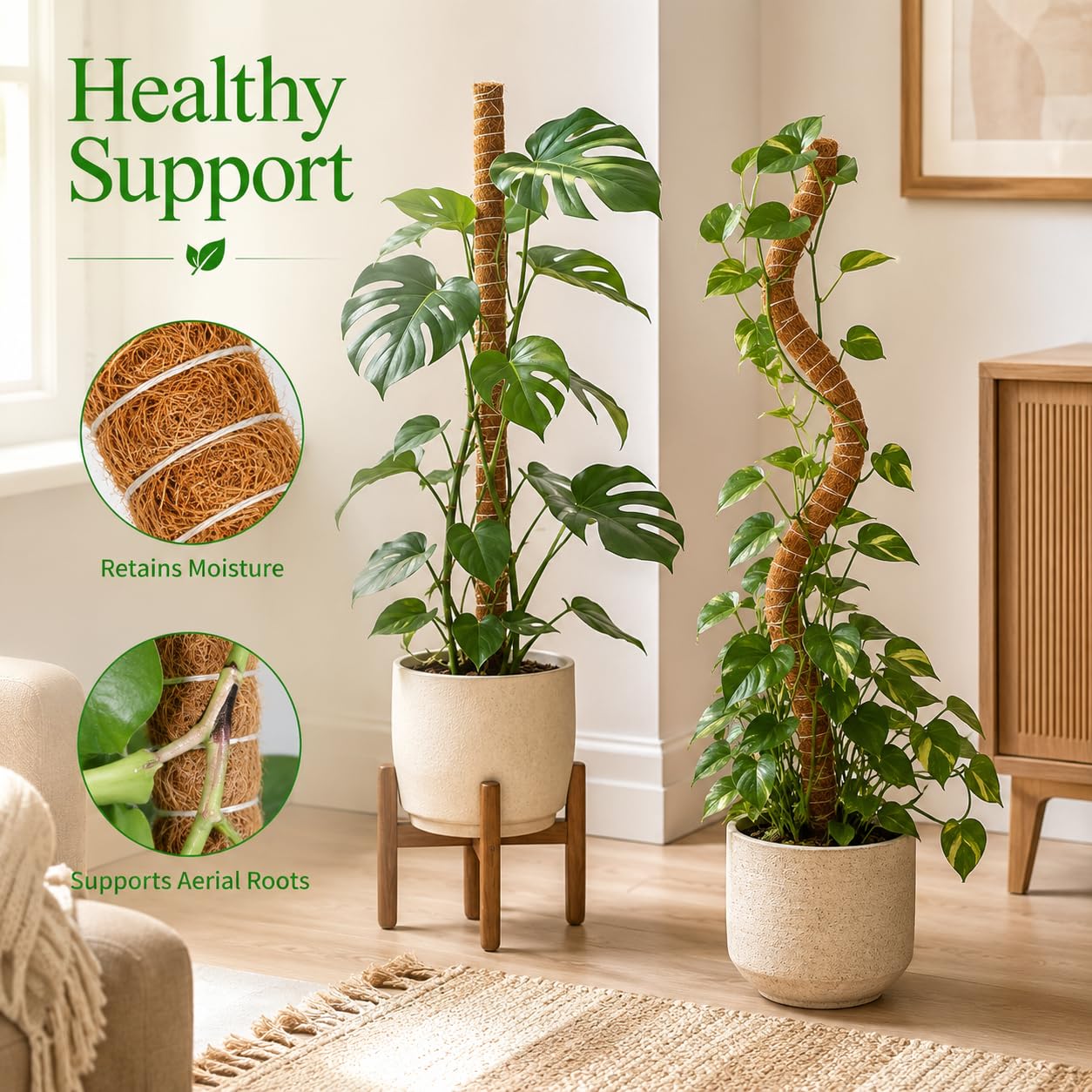 Moosstange, 71,1 cm, Moosstangen für Pflanzen, Monstera, biegbare Pflanzenstützpfähle für Kletterpflanzen im Innenbereich, Garten-Rankgitter für Topfpflanzen, Pothos, 2 Stück