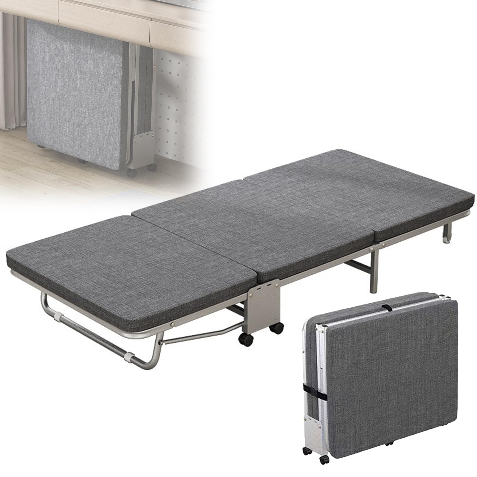 Amazon.co.jp: 可動式ベッド、グレーの折りたたみベッド、ポータブル