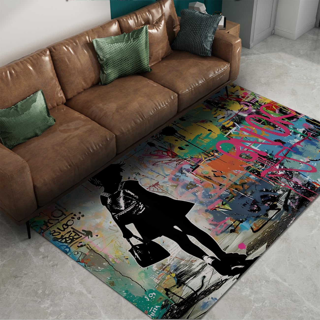 140 x 180 cm dywanik damski graffiti sztuka zmywalny antypoślizgowy