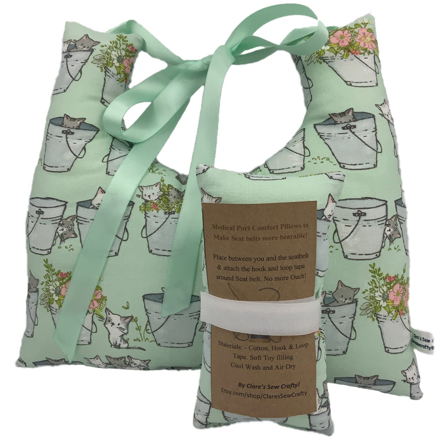 VARIOUS Patterns 10"x9" Underarm Single Mastectomy Lumpectomy Augmentation Gift Set +6" Seatbelt Pad, Breast Cushion Pillow SLNB Top Surgery (CATS IN BUCKETS)