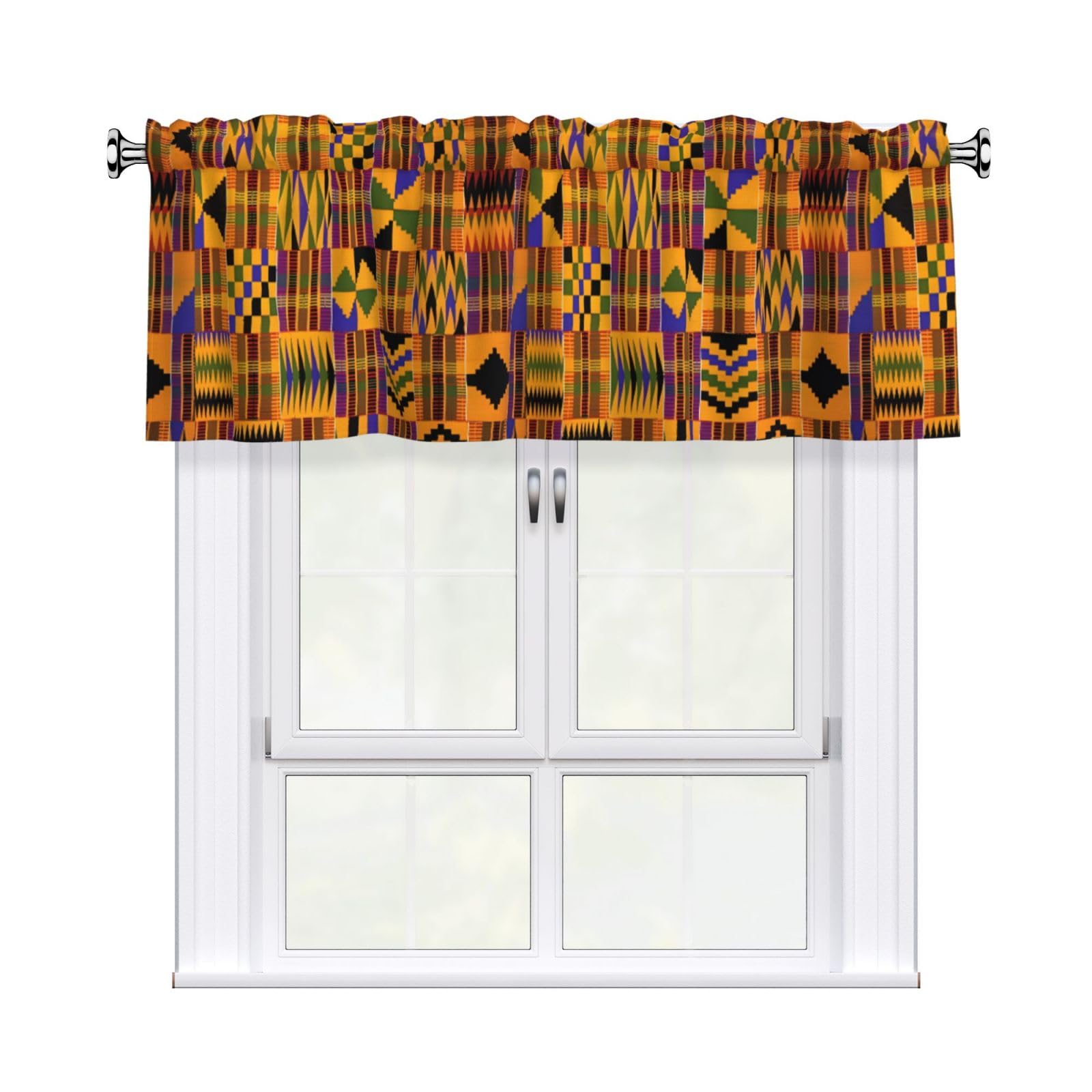 WHJDPP African Tribal Ethnic Texture Prints Charming Kitchen Window Cover – 54x18 Inch Peach Skin Valance with Decorative Print