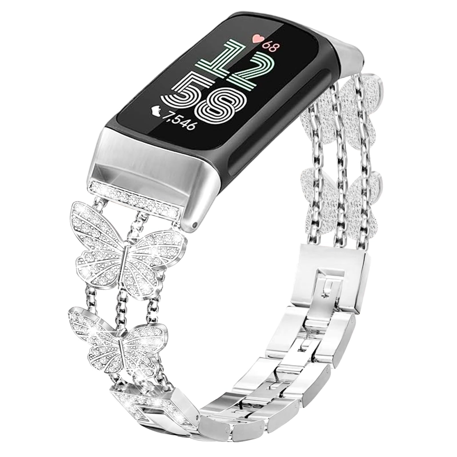Photo 1 of Alociaga Bling Metal Band Compatible with Fitbit Charge 6/ Charge 5 Bands for Women, Dressy Cute Adjustable Watch Bracelet Replacement Wristbands for Charge 6/5