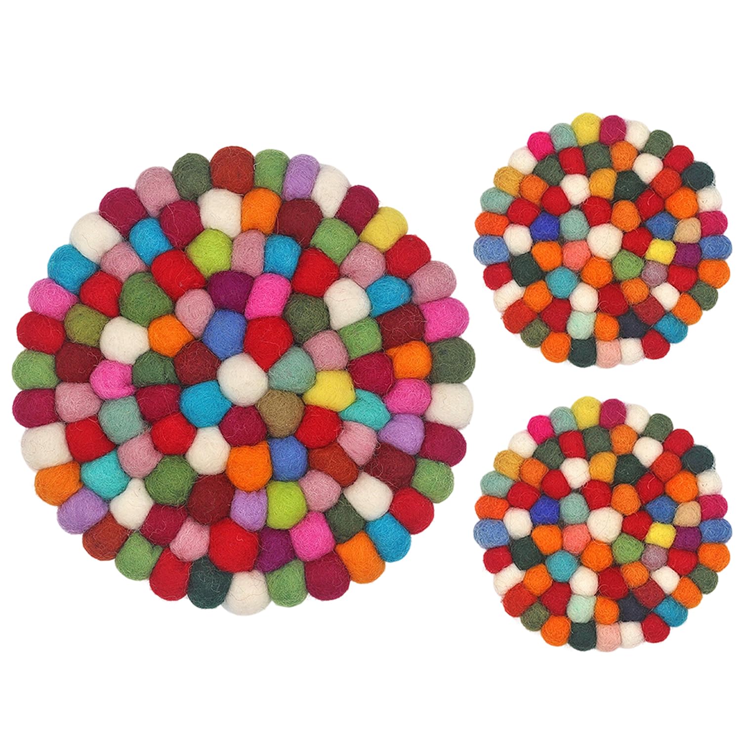 Arrderly Colour Pack Of 3 Felt Ball Coasters, Round Felt Coasters, Handmade Felt Coasters For Cups, Pots, Pans And Cups For Table, Desk, Kitchen, Decoration, Accessories