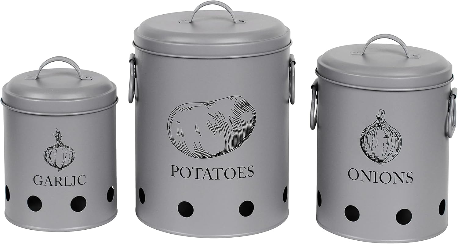 EHC Set of 3 Potato, Onion and Garlic Storage Containers With Lid