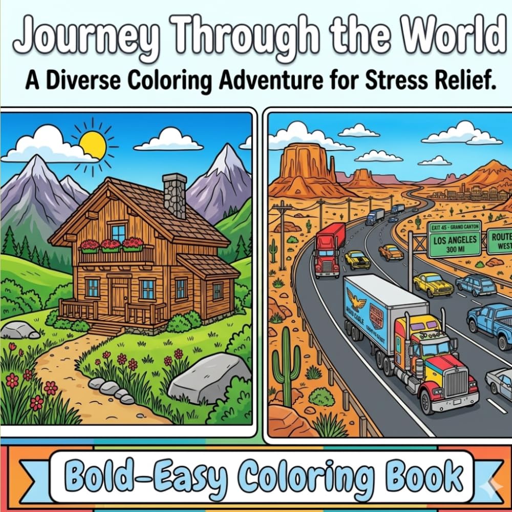 Journey Through the World: A Diverse Coloring Adventure for Stress Relief (Bold and Easy Coloring Book)