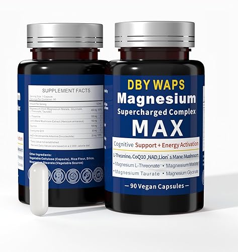 Miniatura 1 de Complejo de magnesio y energía  4 tipos de magnesio de alta absorción con hongo melena de león, L-teanina, CoQ10, taurina  Enfoque, relajación,