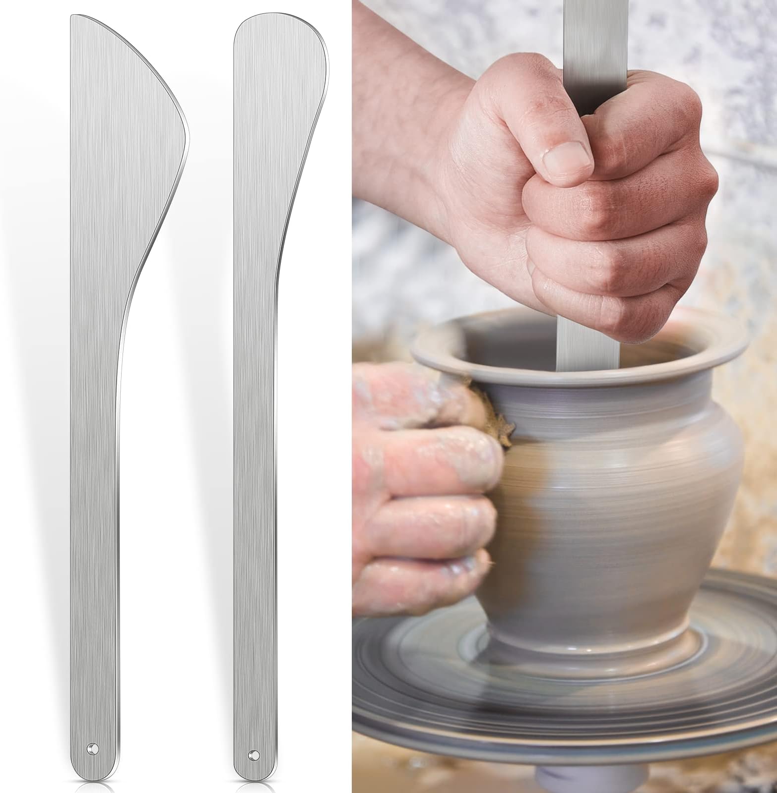 AmyloveStainless Steel Pottery Tools Clay Tools 2 Pieces Modeling Sculpture Tools Modeling Tools Polymer Clay Tools Bats for Throwing Pottery Supplies for Cutting Carving and Smoothing