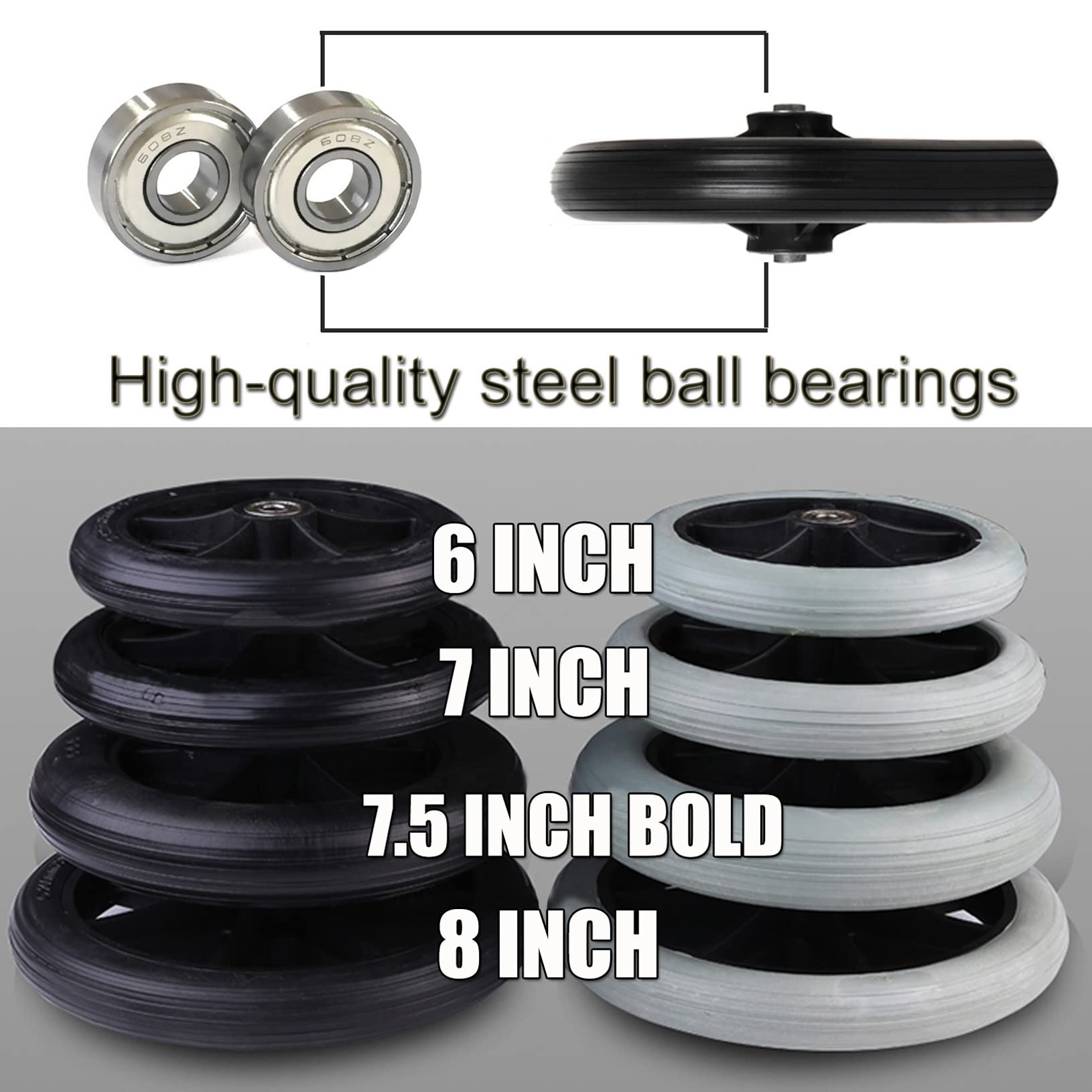 LekLai Rueda de Repuesto para Silla de Ruedas, 2 Piezas de Repuesto de Rueda Delantera para Silla de Ruedas, Kit de Repuesto de Rueda Sólida para Sillas de Ruedas, Conjunto de Ruedas para Silla de R