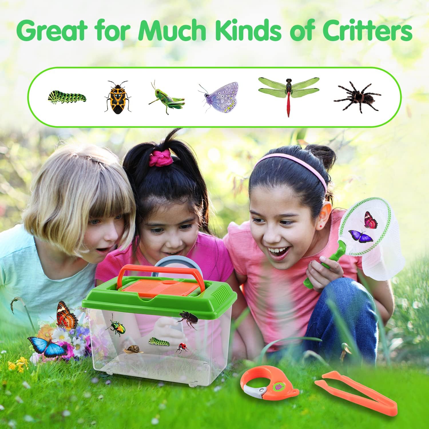 PLAY Bug Catcher Kit,Outdoor Toys for Kids Ages 4-8 8-12,Bug Catcher Vacuum with Critter Habitat Case,Butterfly net,Magnifying Glass,Toddler Outside Toys for 3 4 5 6 7 8+ Year Old Boys Birthday Gift