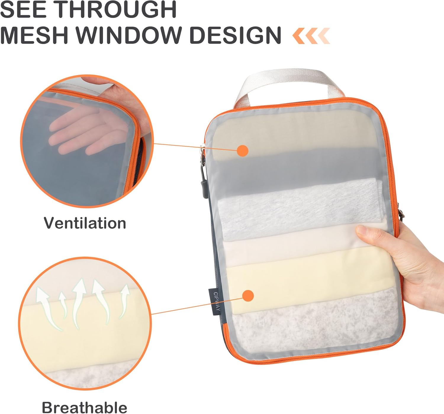 Cipway Compression Packing Cubes Mesh, Lightweight Luggage Organizer Bags with Laundry Bag, Toiletries Bag and Shoe Bag, Travel Essentials for Carry on Suitcase（8 Pcs,Grey） - Image 2