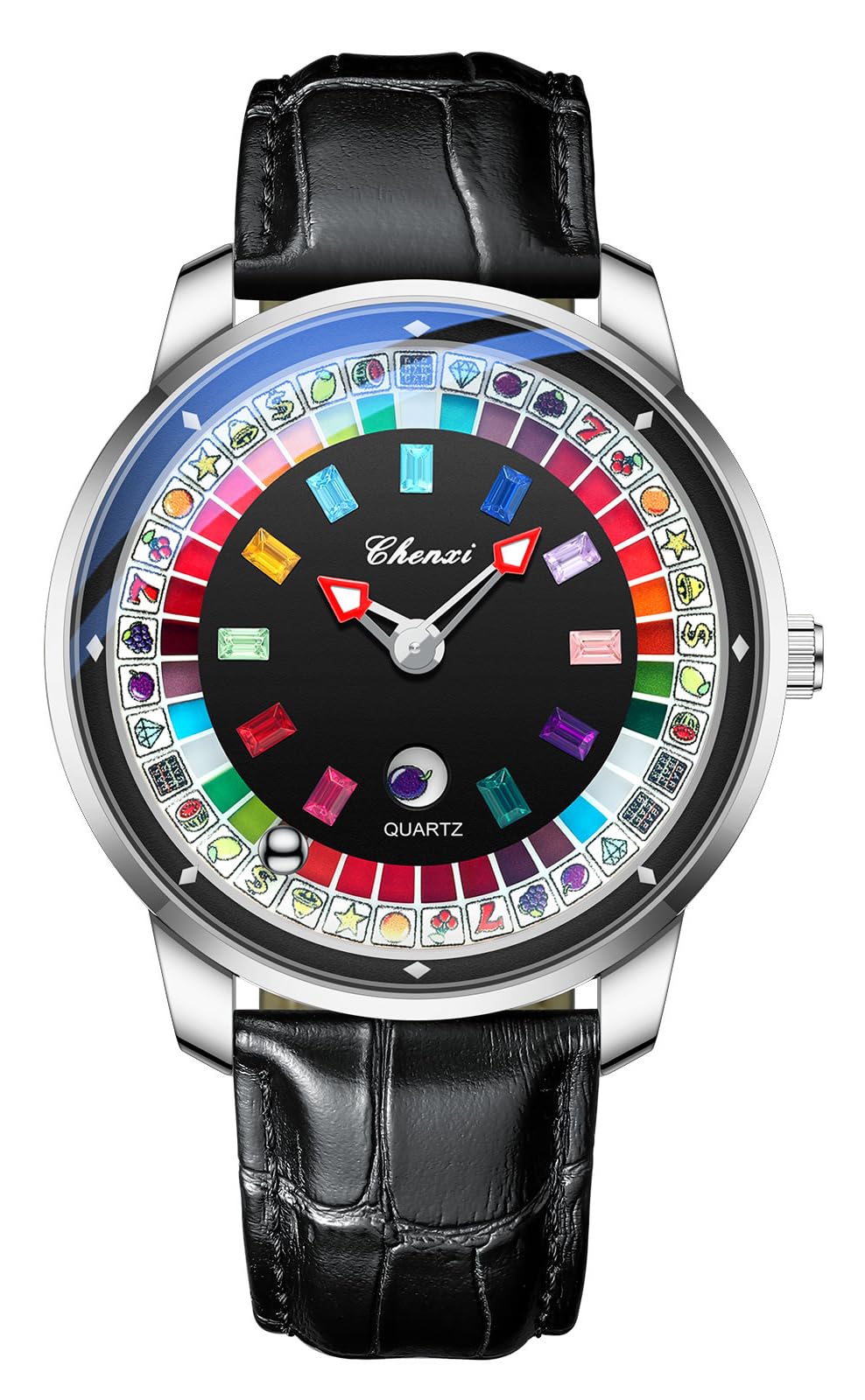 Gosasa Orologio da uomo con quadrante rotante, 44 mm | Cinturino in vera pelle nera,Stile casual business,Orologio da gioco,Resistenza all'acqua 30M,Lancette luminose