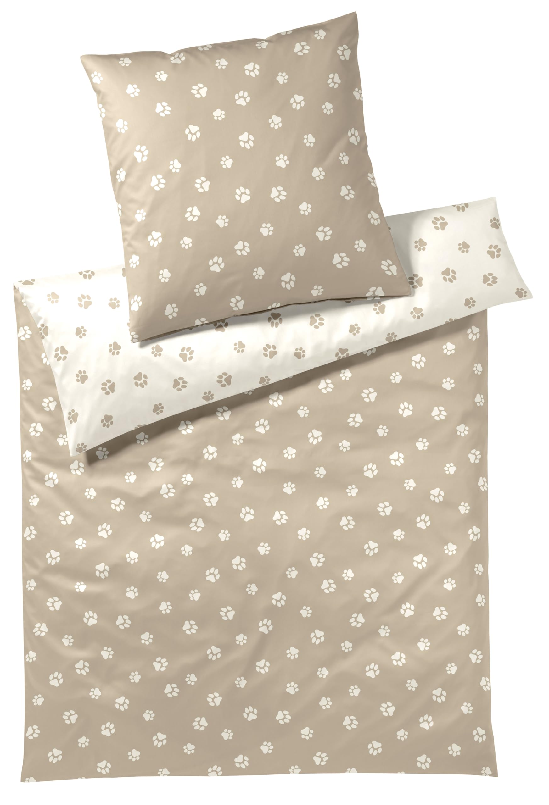 elegante Mako-Satin-Bettwäsche-Garnitur Paws Farbe Natur-Beige Größe 155x200+40x80 Küche, Haushalt & Wohnen