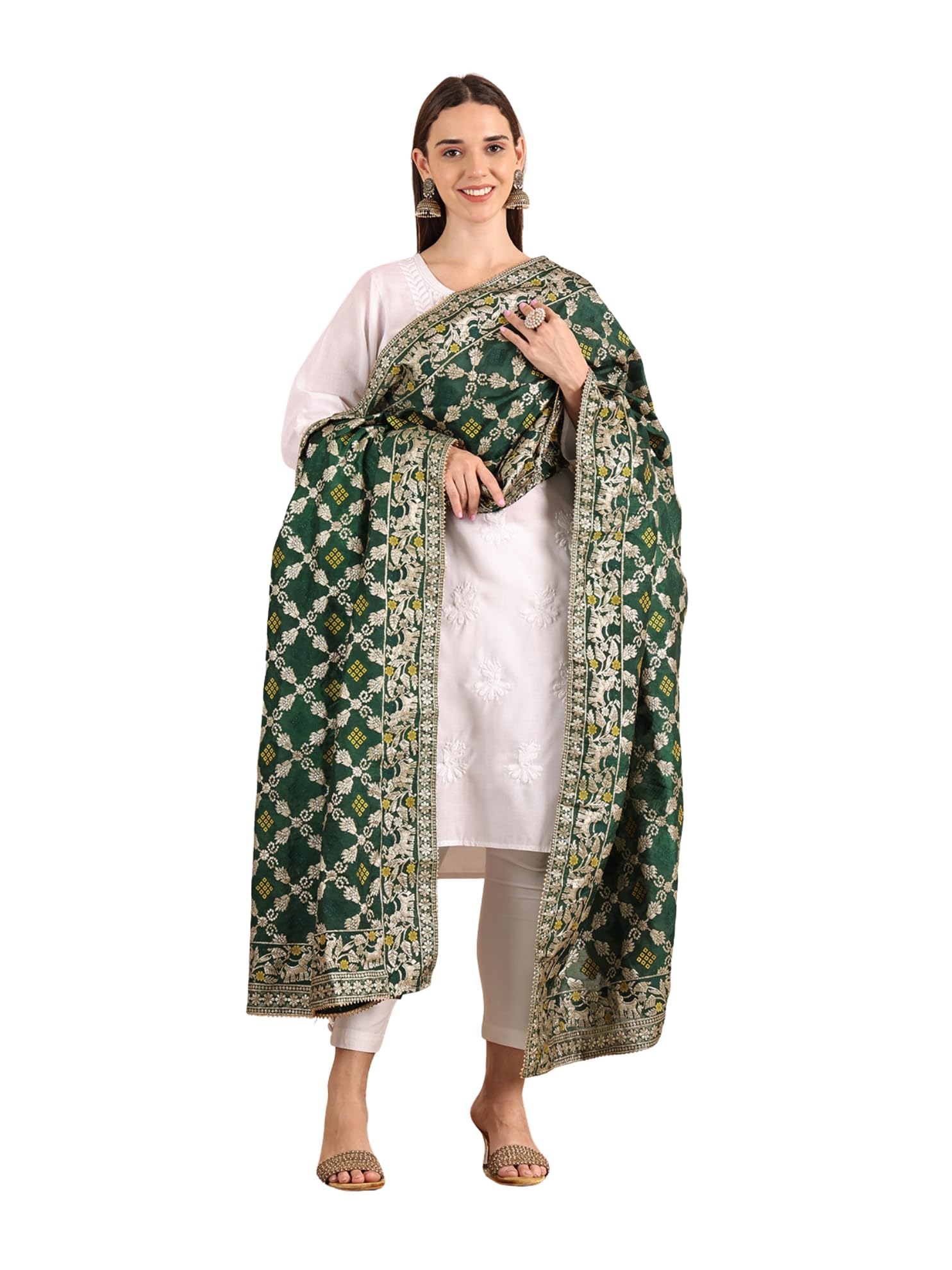 jabama Women's Banarasi Silk Bandhej Dupatta | Hand Tie-Dye Traditional Ethnic Dupatta for Festive & Wedding Wear-picture-21