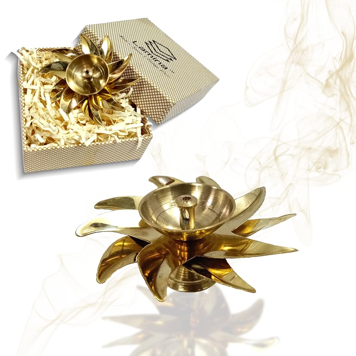 Lamina Decorative Brass Diya for Puja (Set of 1 Small 3inch Golden Sun Design)