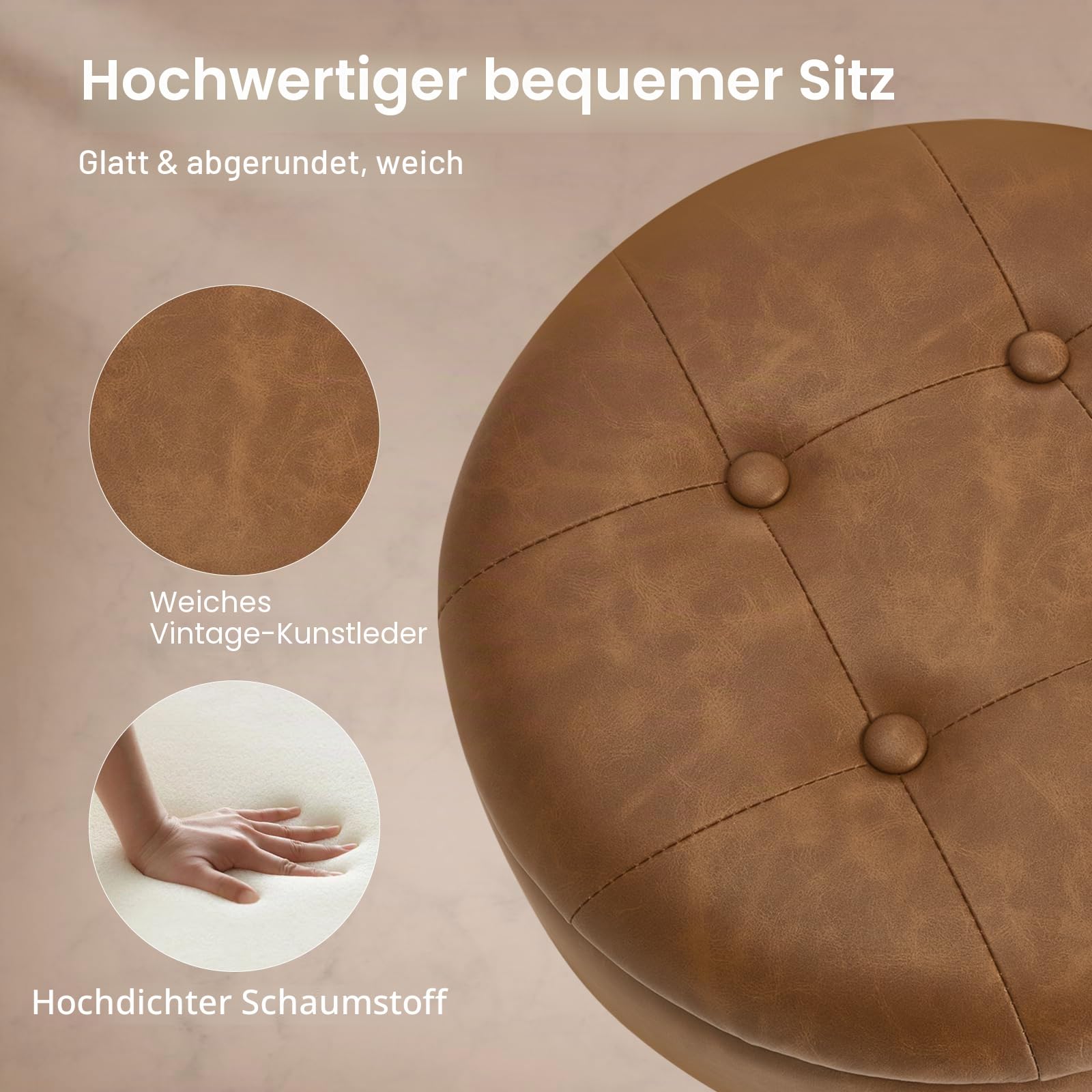 WOLTU Barhocker 2er Set, Sitzhocker mit Stauraum, Hocker höhenverstellbar 360° drehbar, Drehhocker für Kücheninsel Esszimmer Bar Küche Tresen, Kunstleder Metall, Braun