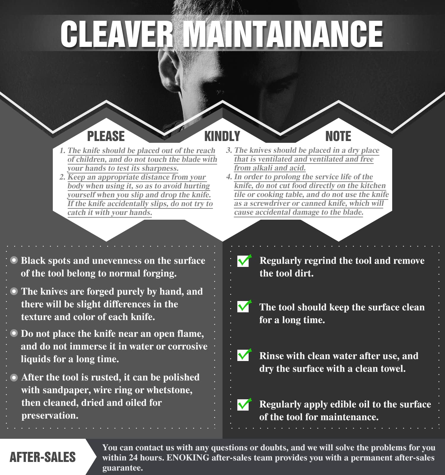 Cleaver Knife, ENOKING Meat Cleaver Hand Forged Serbian Chefs Knife German High Carbon Stainless Steel Butcher Knife for Meat Cutting with Full Tang and Gift Box, Chinese Cleaver for Kitchen & Outdoor