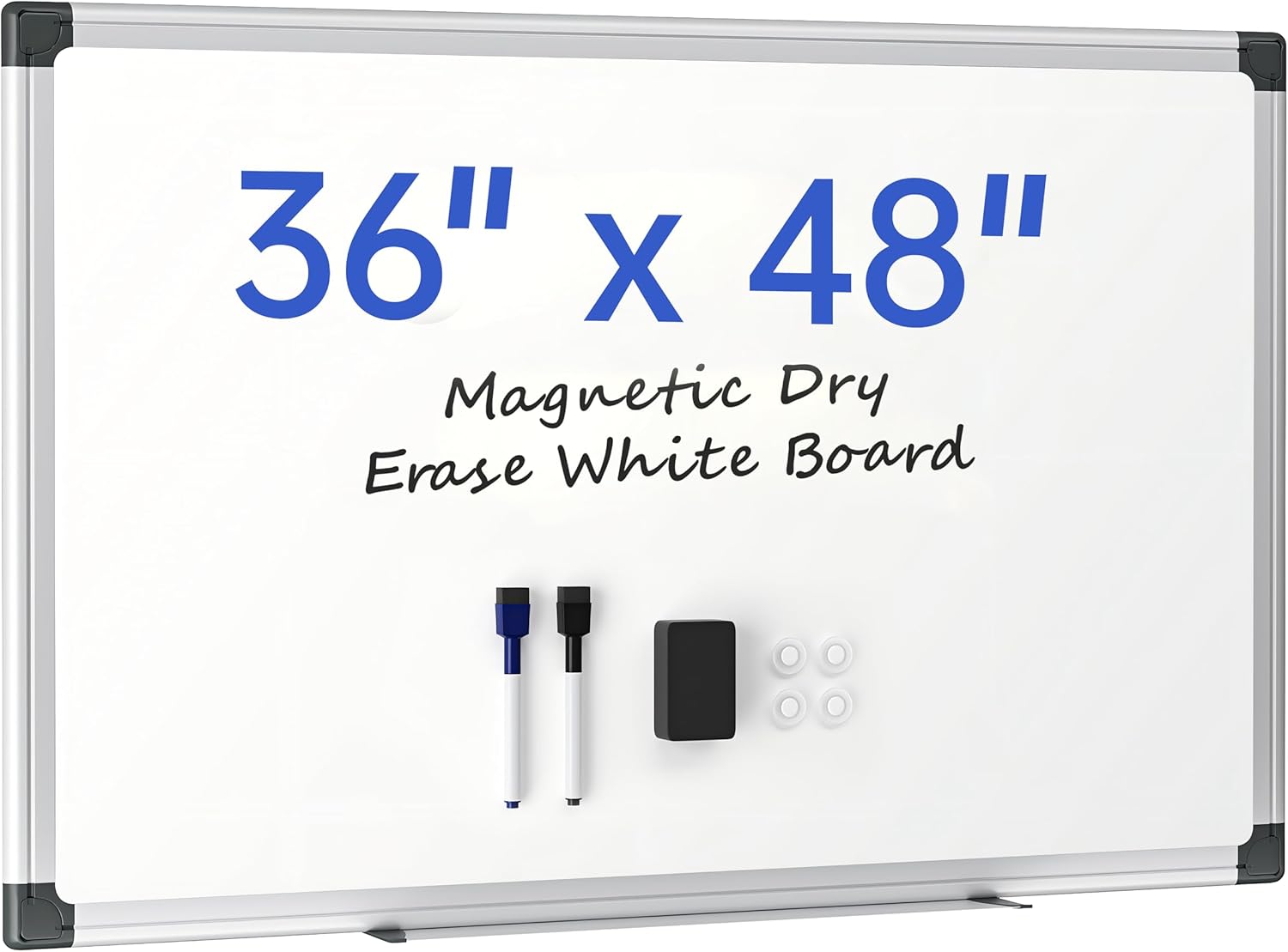 vusign 48" x 36" large magnetic whiteboard for wall, dry erase board with silver frame, wall mounted white board for classroom, office, home – includes markers, magnets & eraser 36"x48" silver