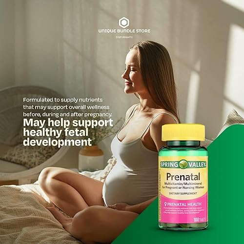 Miniatura 2 de Multivitamínico prenatal multimineral 100 tabletas  Vitaminas prenatales con ácido fólico y DHA, suplemento sin gluten, vitaminas diarias para