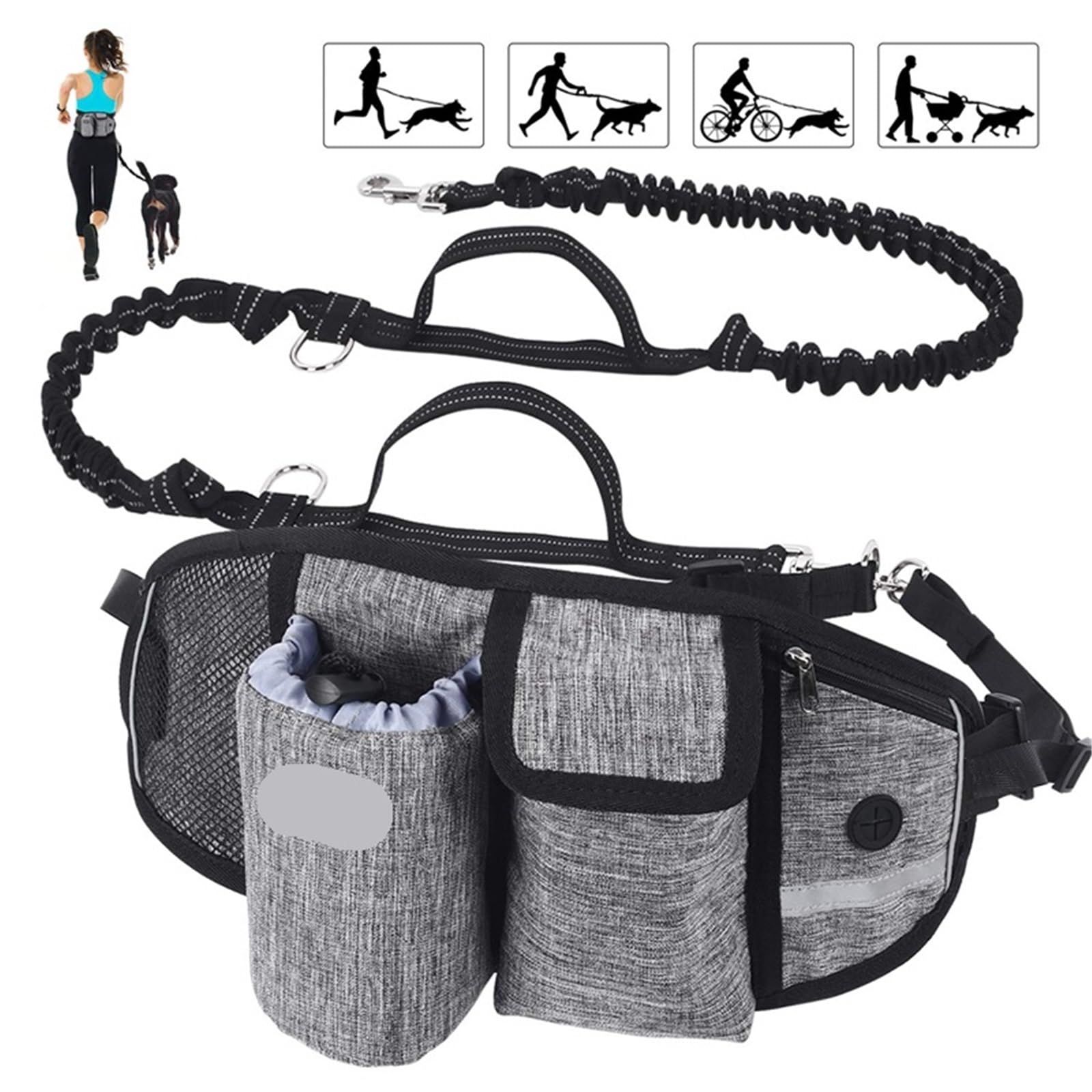 Joggingleine Hunde Hundespaziertaschen Training Haustier Leckerli Tasche Pack Freihändiger Hundegürtel Hundezubehör(Blue Set)