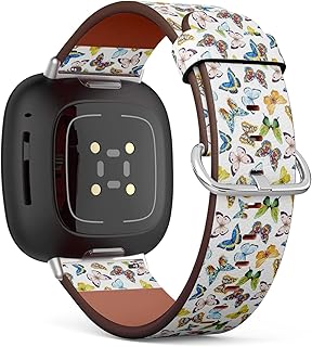 CJBROES Replacement Leather Watch Band, Compatible with Fitbit Versa 3 and Fitbit Sense of Wristband Bracelet Accessory - Watercolor Beautiful Butterflies