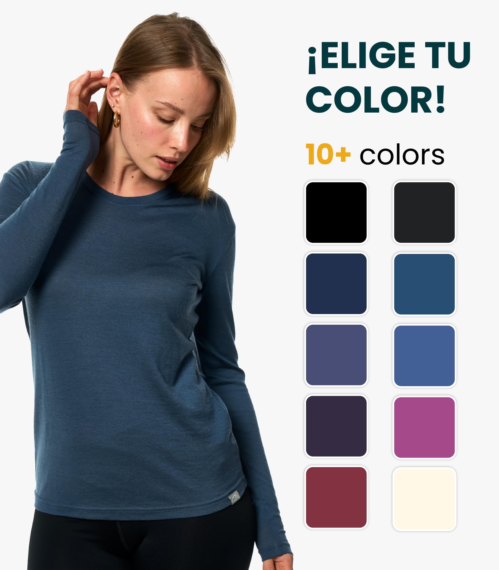 Merino.tech Camiseta Lana Merino - 100% Lana Merino Ropa Interior Termica Сamisetas Mujer Manga Larga para Actividades Outdoor