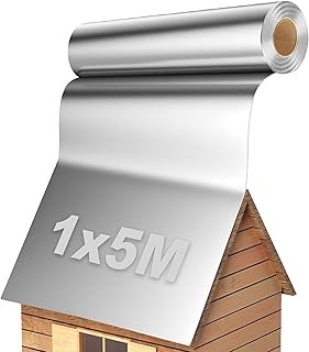 TEOV Dachfolie Aluminium 1 x 5M, 5㎡ Bitumenkleber Selbstklebend Dachbahn für Gartenhäuser, Garagendächer und Schuppen