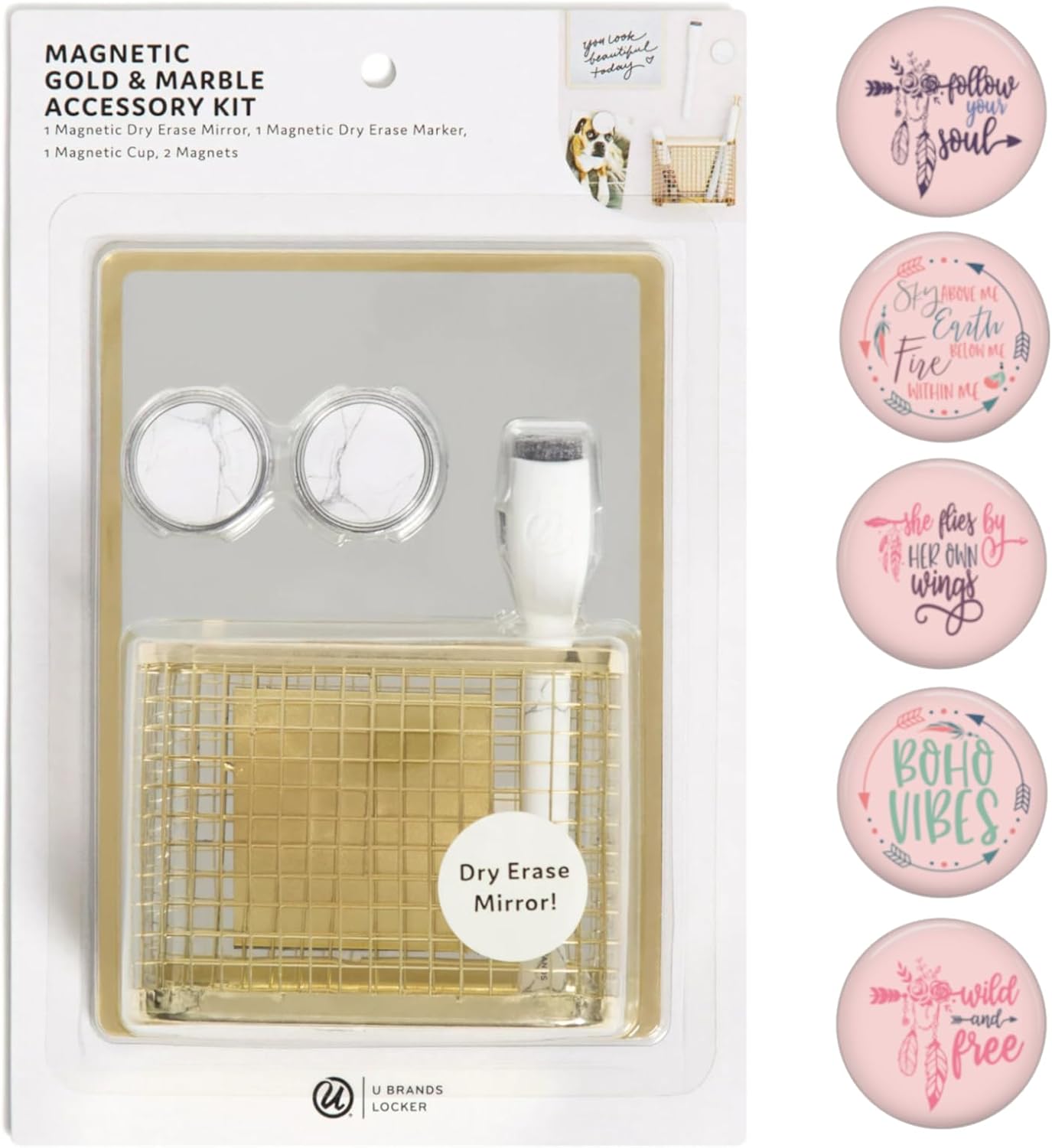 BOHO Locker Kit Mirror, White Board, Pencil Cup, Pen and