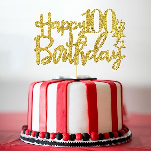 Miniatura 7 de Decoración para pastel de cumpleaños número 100 con purpurina dorada – Decoración para pastel de 100 signos – Suministros de fiesta de felicitación