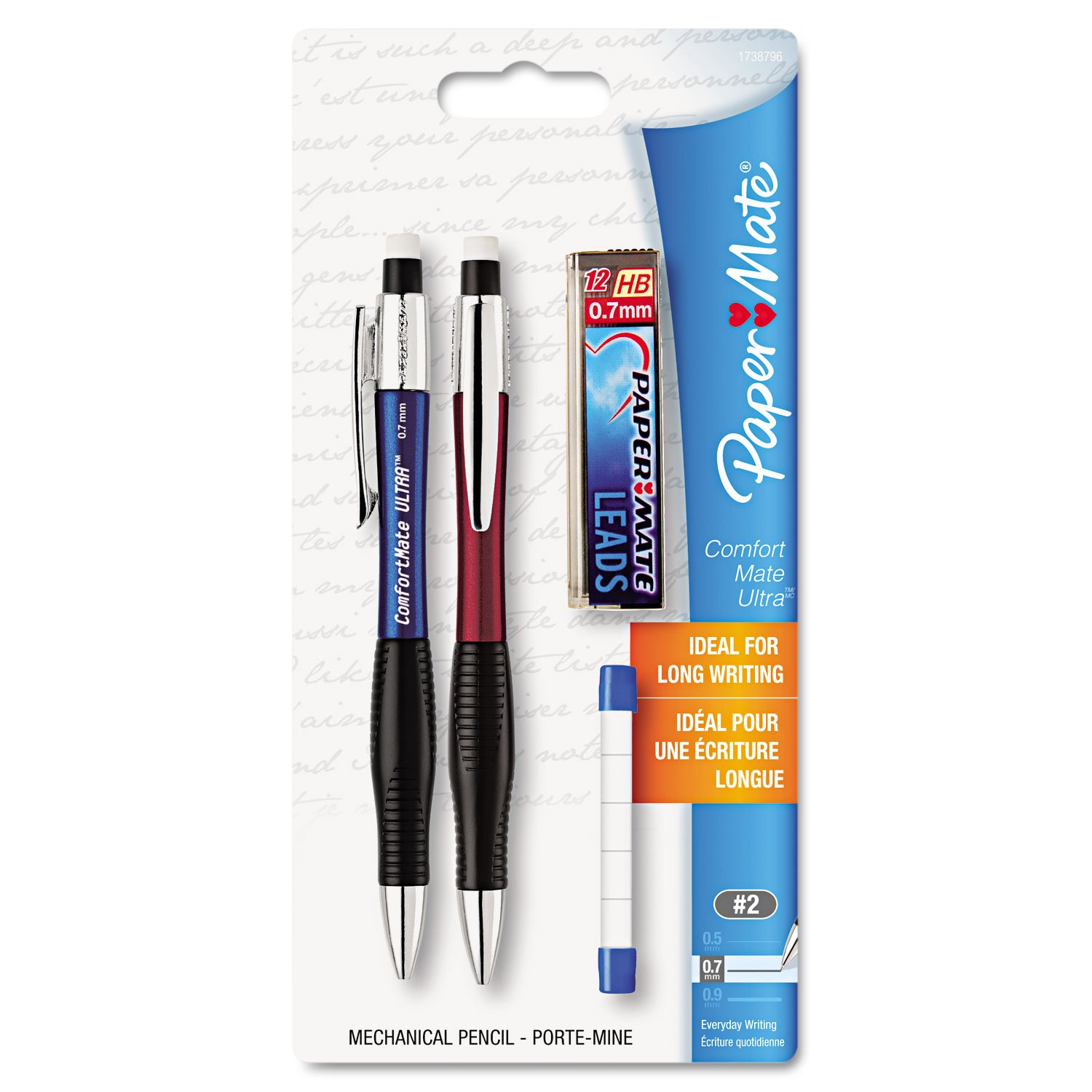 ComfortMate Ultra Mechanical Pencil Starter Set, HB Lead, 0.7 mm, Assorted Barrel Colors, Pack of 2 Pencils