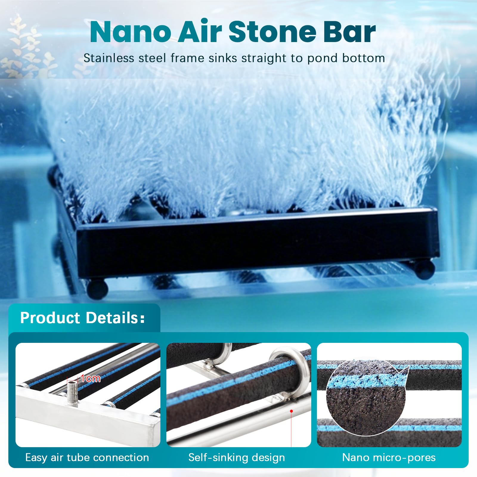Aquarium Teich Belüfter, 60CM Nano Aquarium Teichbelüfter Sauerstoffpumpe Rechteckige 3 Reihen Belüftungsscheibe Edelstahl Fischteich Sauerstoff Diffuser Belüfter Teich In Filtersystemen | Aquarium, Teichbelüftung