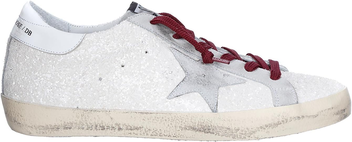 GOLDEN GOOSE WOMEN'S G29WS590A74 WHITE/BURGUNDY GLITTER SNEAKERS