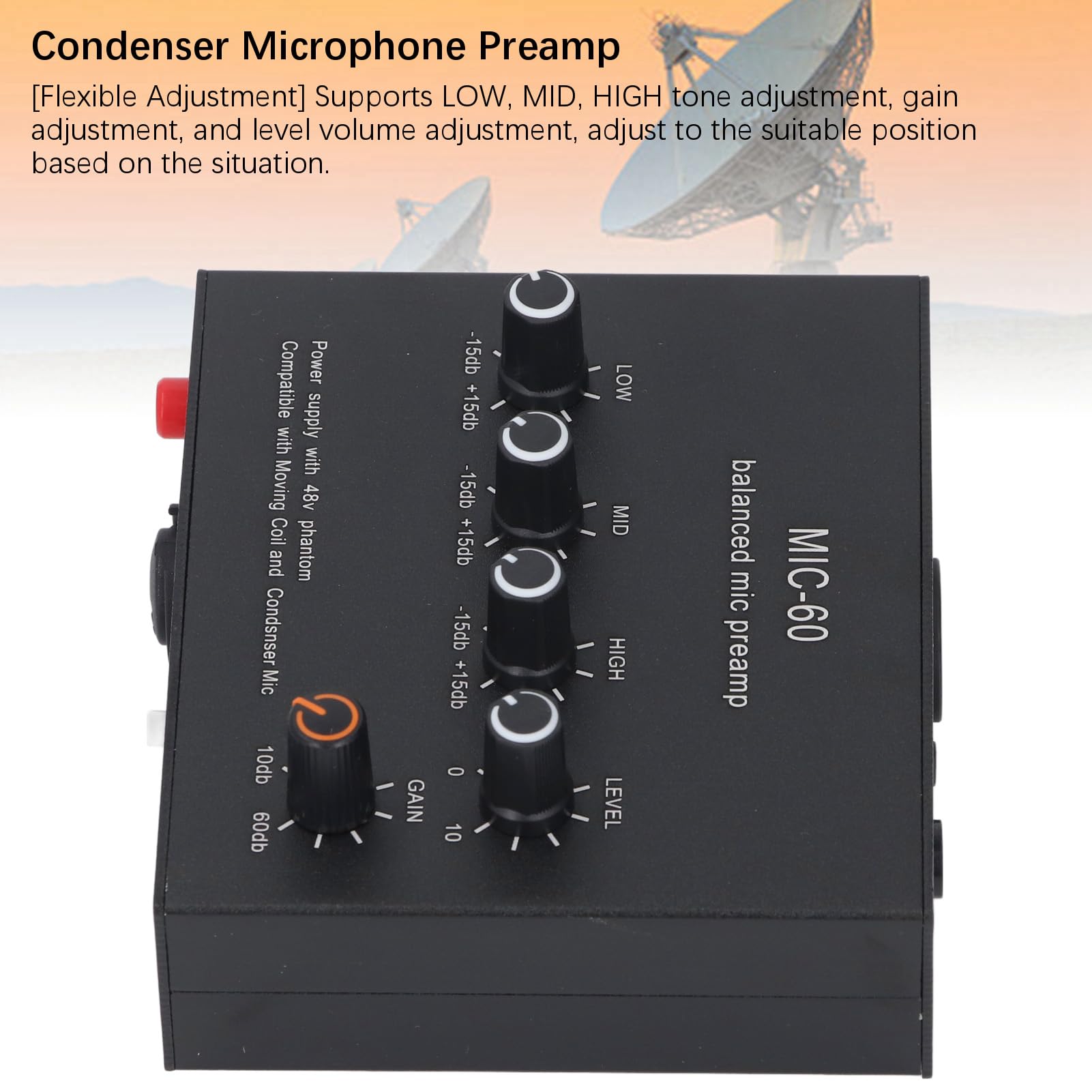 Preamplificatore Microfonico Guadagno 60dB Amplificatore Microfonico a Condensatore Dinamico DC5 12V per Spettacoli Dal Vivo in Studi Domestici