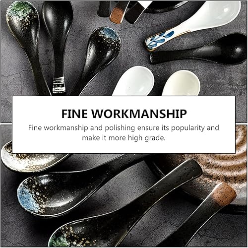 Miniatura 5 de DOITOOL Juego de 5 cucharas de sopa de estilo japonés, cucharas de sopa asiáticas, cucharas de ramen de cerámica, cucharas de servir chinas para