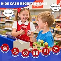 Vista 4 de Caja registradora de madera para niños, supermercado de juego de simulación recargable y restaurante de comida rápida, caja registradora con dinero